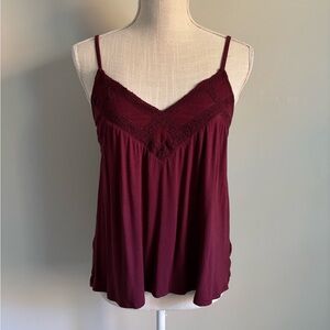 American Eagle Spaghetti Strap Lace Trim Top Red